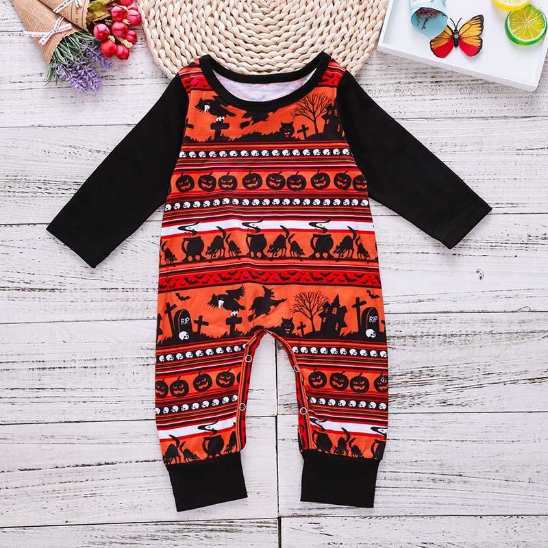 Baby Halloween Rompers Pumpkin Witch Printed Halloween Jumpsuit Long Sleeve Boys Girls Autumn Winter Baby One-piece Garment 3-18M - Click Image to Close